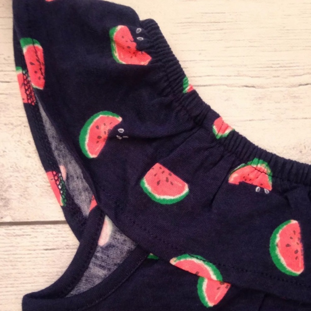 Navy Watermelon Print Ruffle Neckline Top - Picture 3 of 3